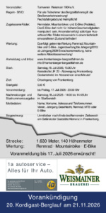 Deteilausschreibung für Bergzeitfahren